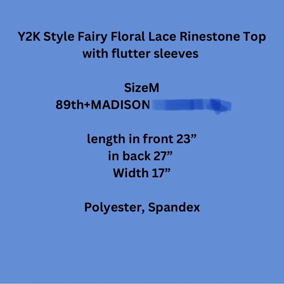 Y2K Style Fairy Floral Lace and Rhinestone Top with Flutter Sleeves Size M - Picture 2 of 13